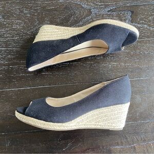Bandolino Black Espadrille Wedges Size 9M Summer Coastal Peep‎ Toe Pinup